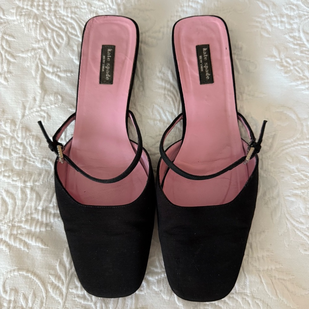 Kate Spade Black Silk Baby Jane Slip On Mules size 8